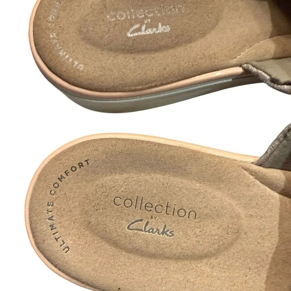Clarks Collection Women's Size 10 Light Bronze Metallic Slide Sandals
